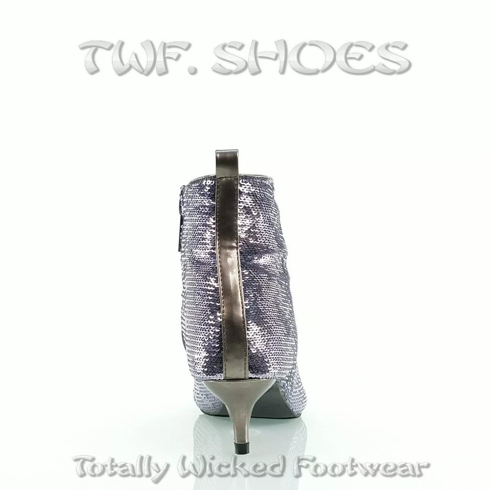 Size 8 Pewter Sequin Kitten Heels Ankle Boots - Picture 5 of 6
